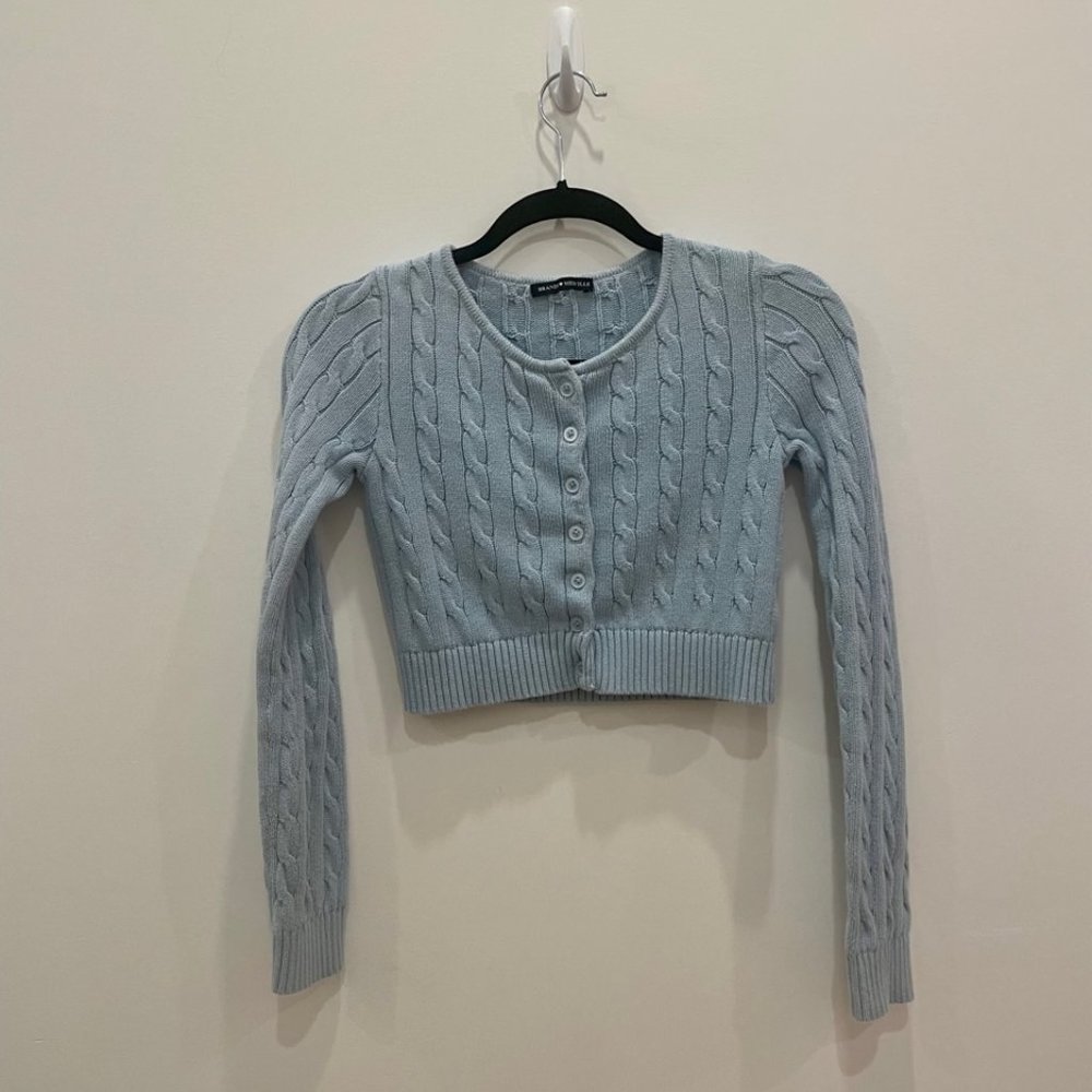 Brandy Melville Cropped Baby Blue Cable Knit Sweater